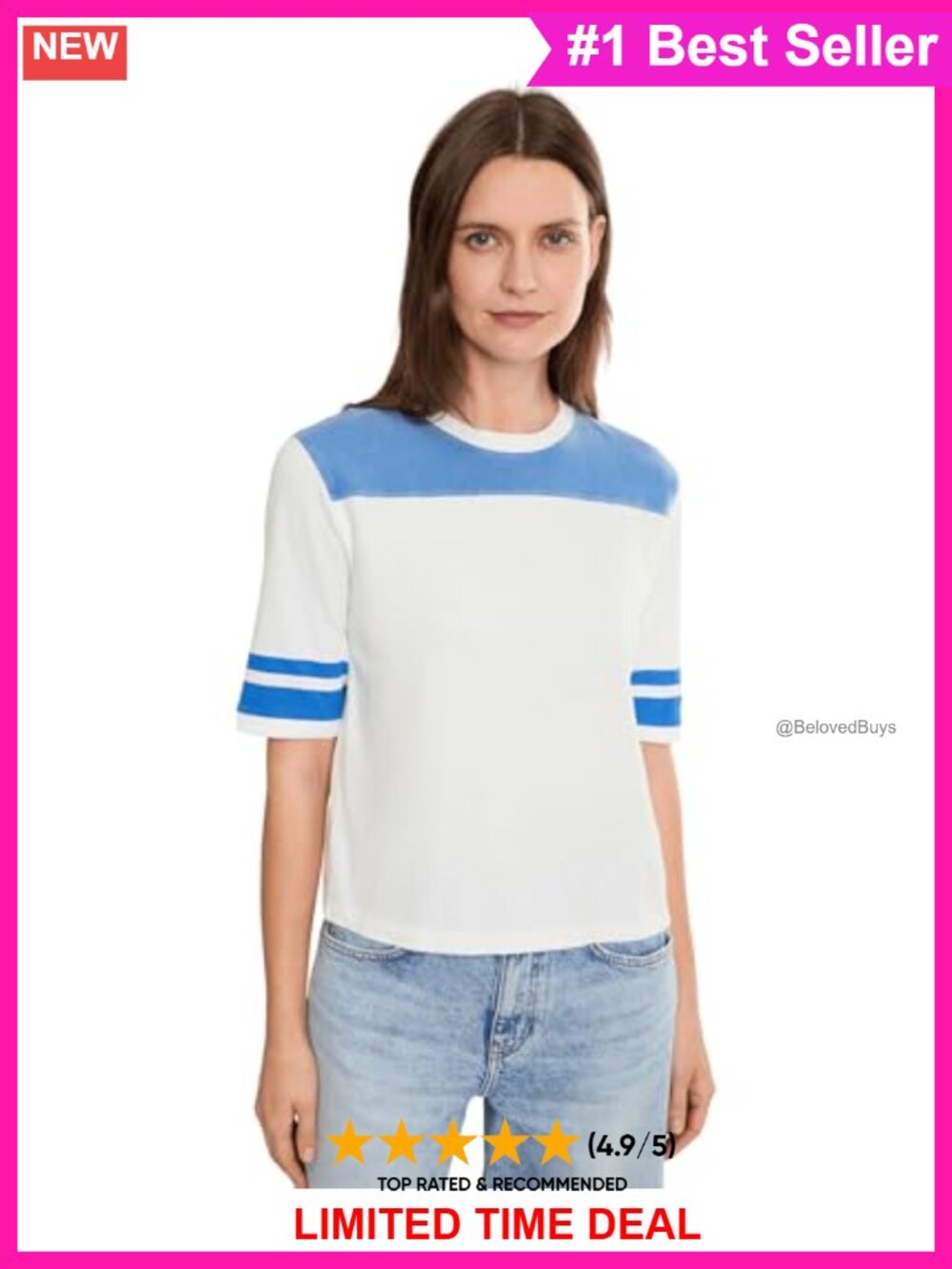 Vintage Jersey Crew Neck Tee Striped Short Sleeve Relaxed Fit